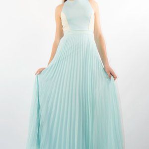 Sachons + Babi pleated dress color block blue prom formal